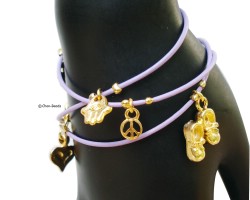 Necklace - multi charms on Lilac wrapped cord