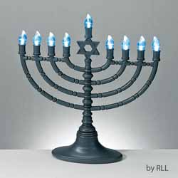 Chanukah Menorah Grey LED with Blue Bulbs