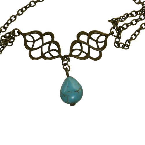 NECKLACE:  Bronze-Aqua Stone