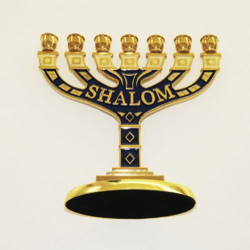 Menorah 7 Branch Shalom Gold and Navy