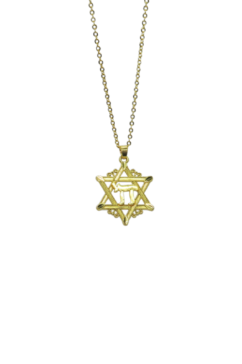 NECKLACE: Gold Chai in gold Star on Gold Chain